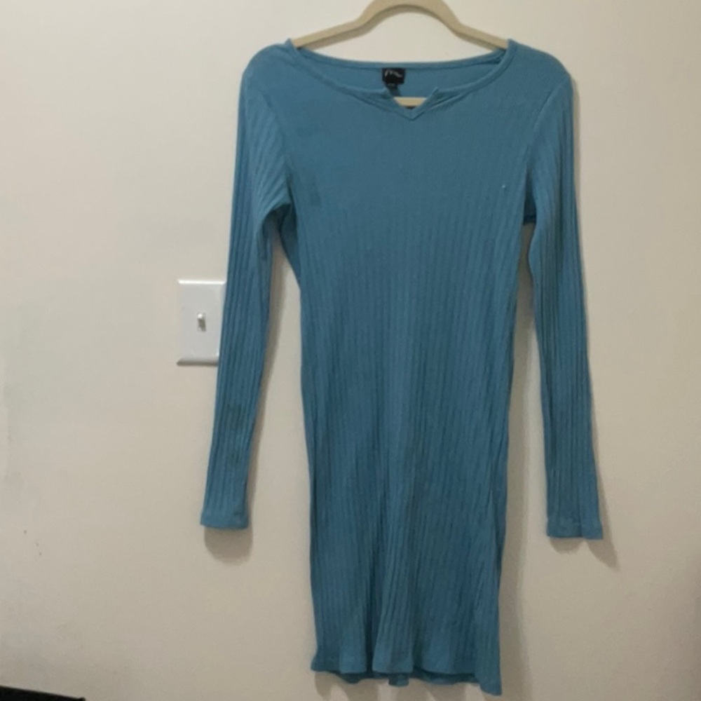 Art Class Blue Long Sleeve Scoop Neck Bodycon Dress
